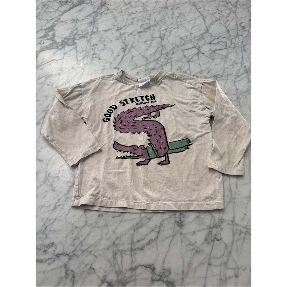 Zara Good Stretch Graphic Long Sleeve Kids Shirt - Beige Sz 3/4T